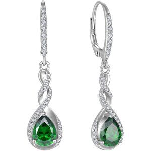 Sterling Silver Drop Earrings with Cubic Zirconia in Infinity & Birthstone Desig